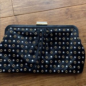 Saks black and gold studded crossbody clutch